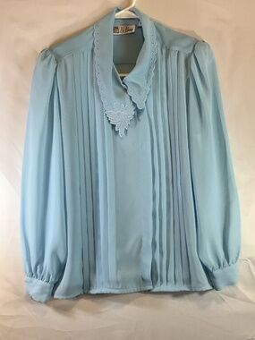 Vintage La Blouse size 10 blue pin tuck secretary librarian grandma 80’s 90’s